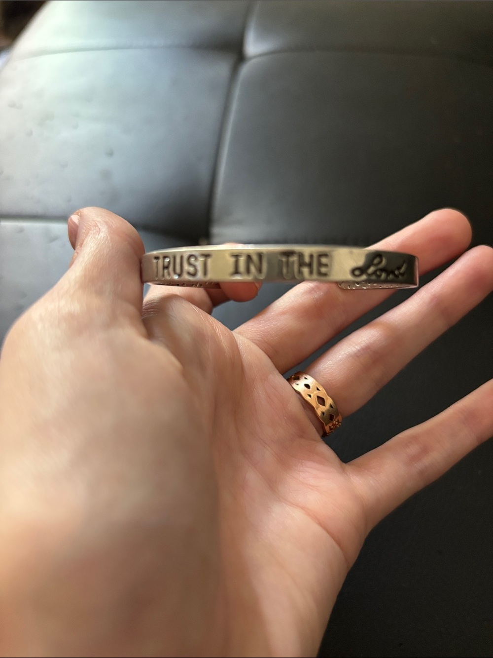 Silver Inspirational Cuff Bracelet - "Trust in the Lord"